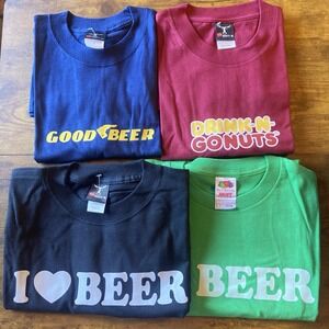 4 Funny Beer Drinking T-Shirts Bundle Good Beer Donuts Humor Hanes Fruit Loom Sm